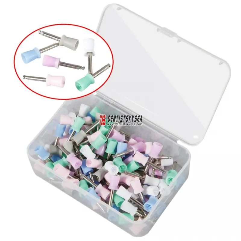 100pcs Dental Prophy Cup Rubber Polish Polishing Tooth Latch Type Mixed Color