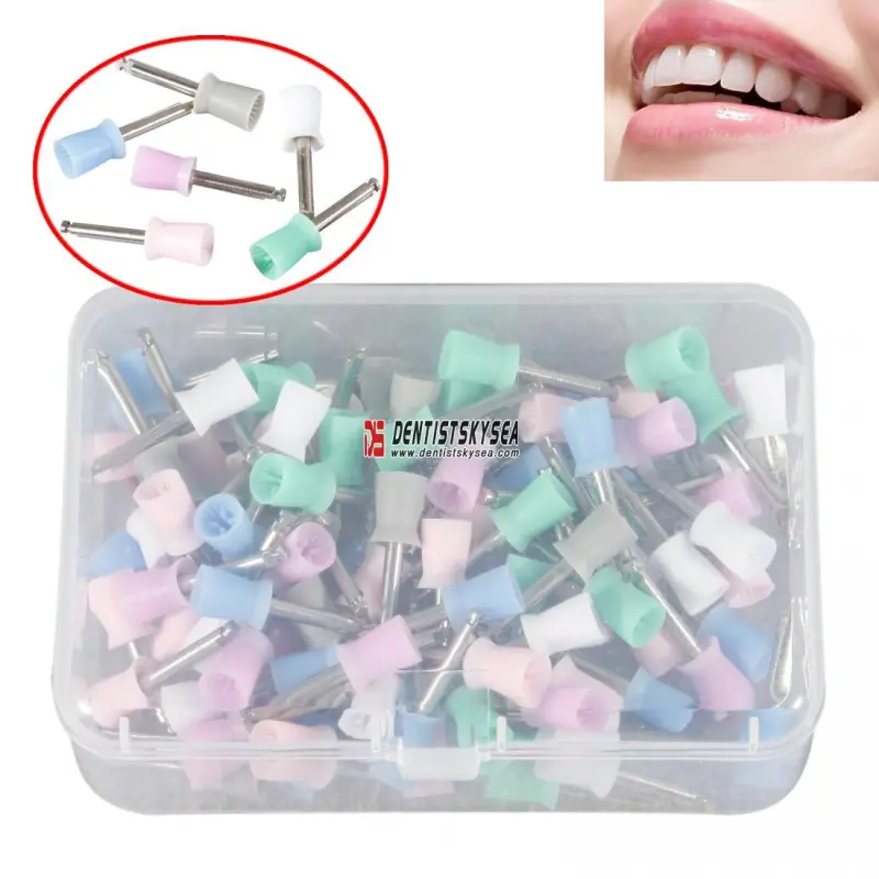100pcs Dental Prophy Cup Rubber Polish Polishing Tooth Latch Type Mixed Color