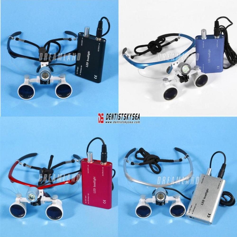 New 3.5X 420mm Dental Loupes Surgical Binocular Glasses + LED Head Light Lamp