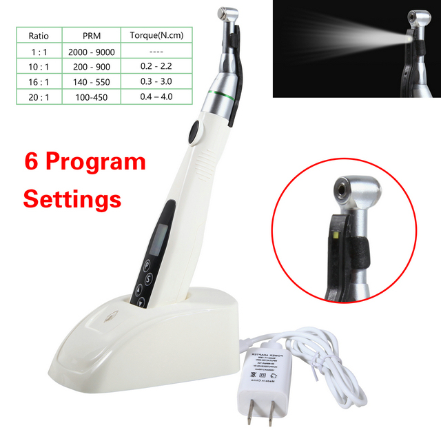 Dental LED Light  Endodontics Endo Motor Cordless Wireless Meter With 16:1 Contra Angle Head
