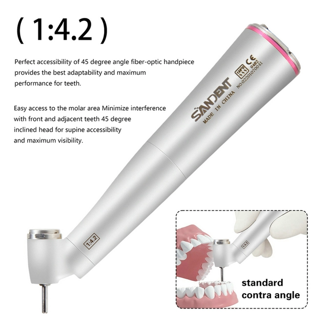 AZDENT 1:4.2 45° Fiber Optic Surgical Contra Angle Handpiece – E-type Push Button
