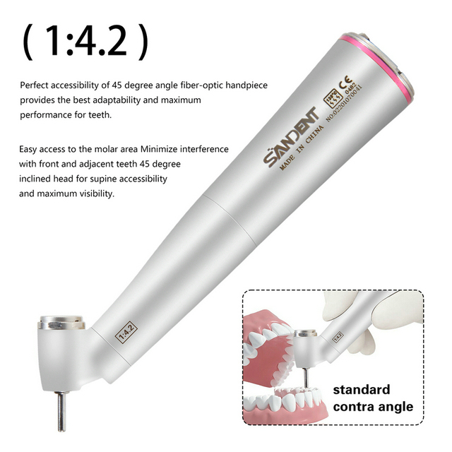Dental 45 Degree LED Contra Angle Surgical Handpiece 1:4.2 Increasing NSK Style