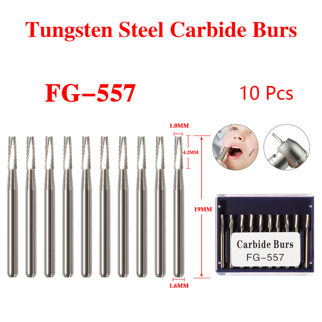 FG557 Dental FG Carbide Steel Bur Drills Dentist Tools for High Speed Handpiece