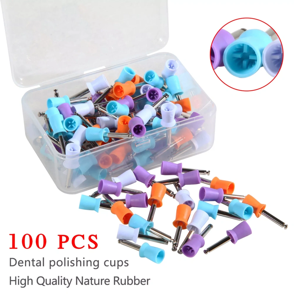 100Pcs Dental Rubber Prophy Teeth Polish Polishing Cups Latch Type Brushes