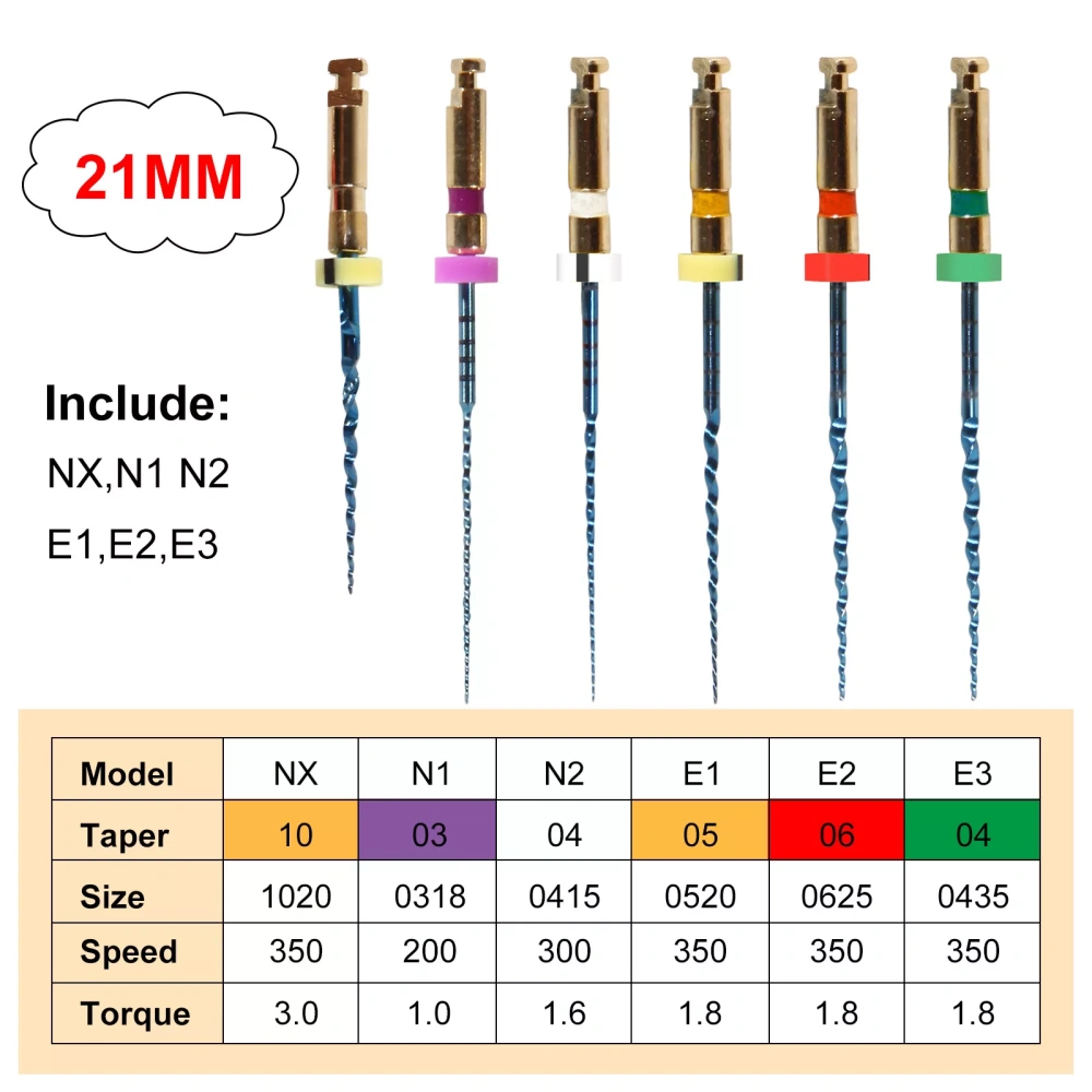 Dental Endo NITI Rotary Files Heat Activated Assorted 6 Files 21mm/25mm/31mm