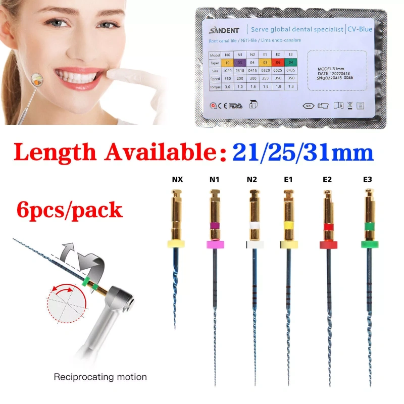 Dental Endo NITI Rotary Files Heat Activated Assorted 6 Files 21mm/25mm/31mm