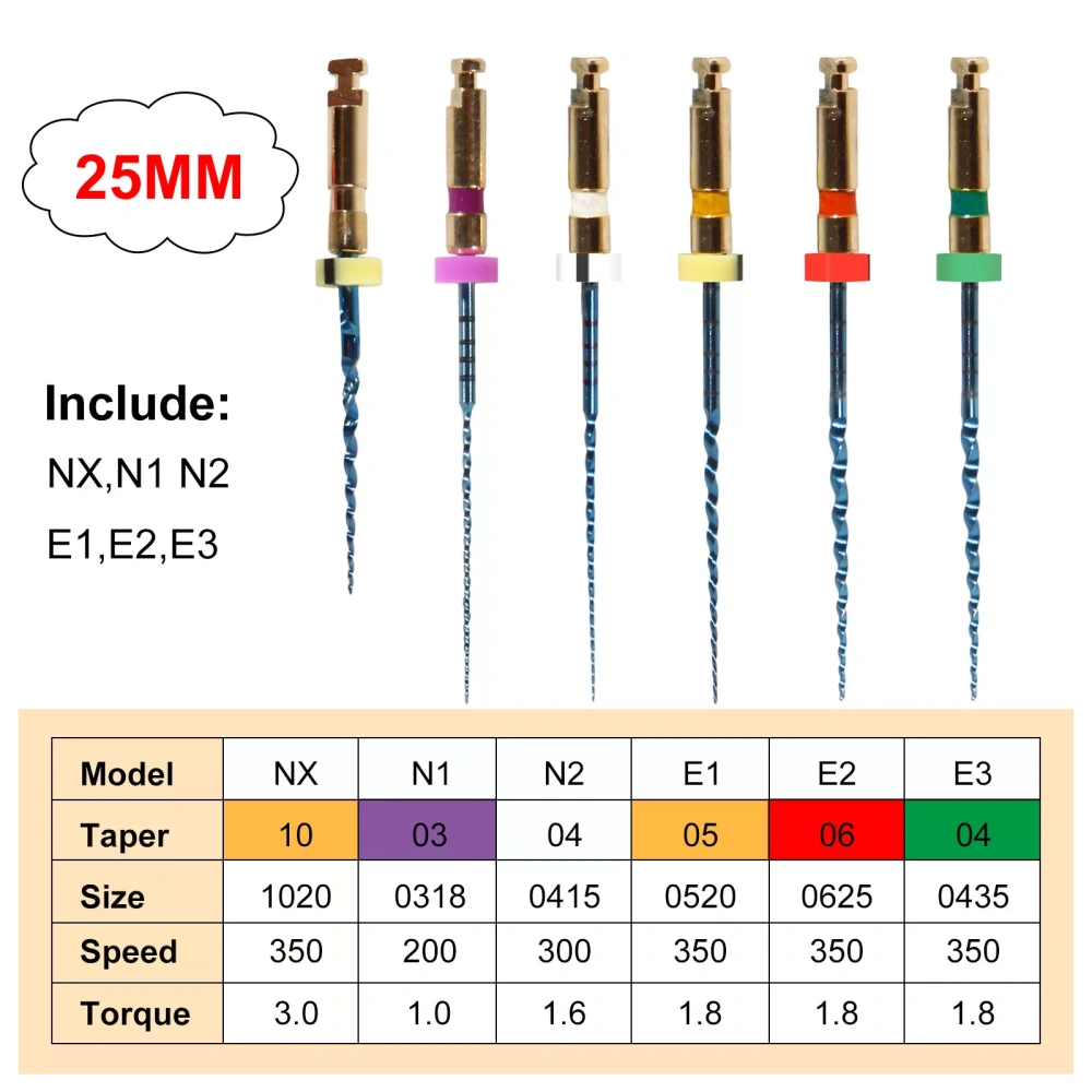 Dental Endo NITI Rotary Files Heat Activated Assorted 6 Files 21mm/25mm/31mm