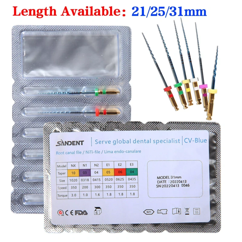 Dental Endo NITI Rotary Files Heat Activated Assorted 6 Files 21mm/25mm/31mm