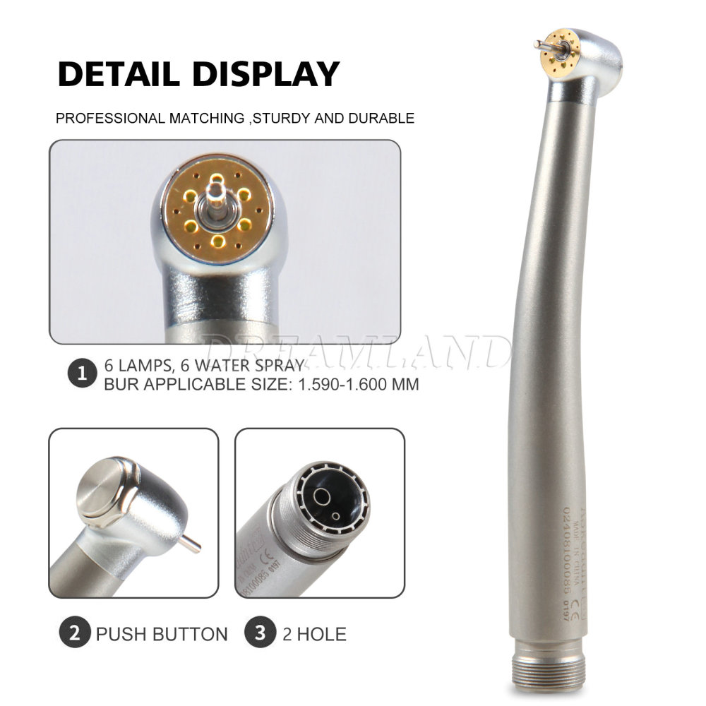 Dental E-generator Shadowless 6 LED High Speed Handpiece 6 Way Sprays 2/4Hole