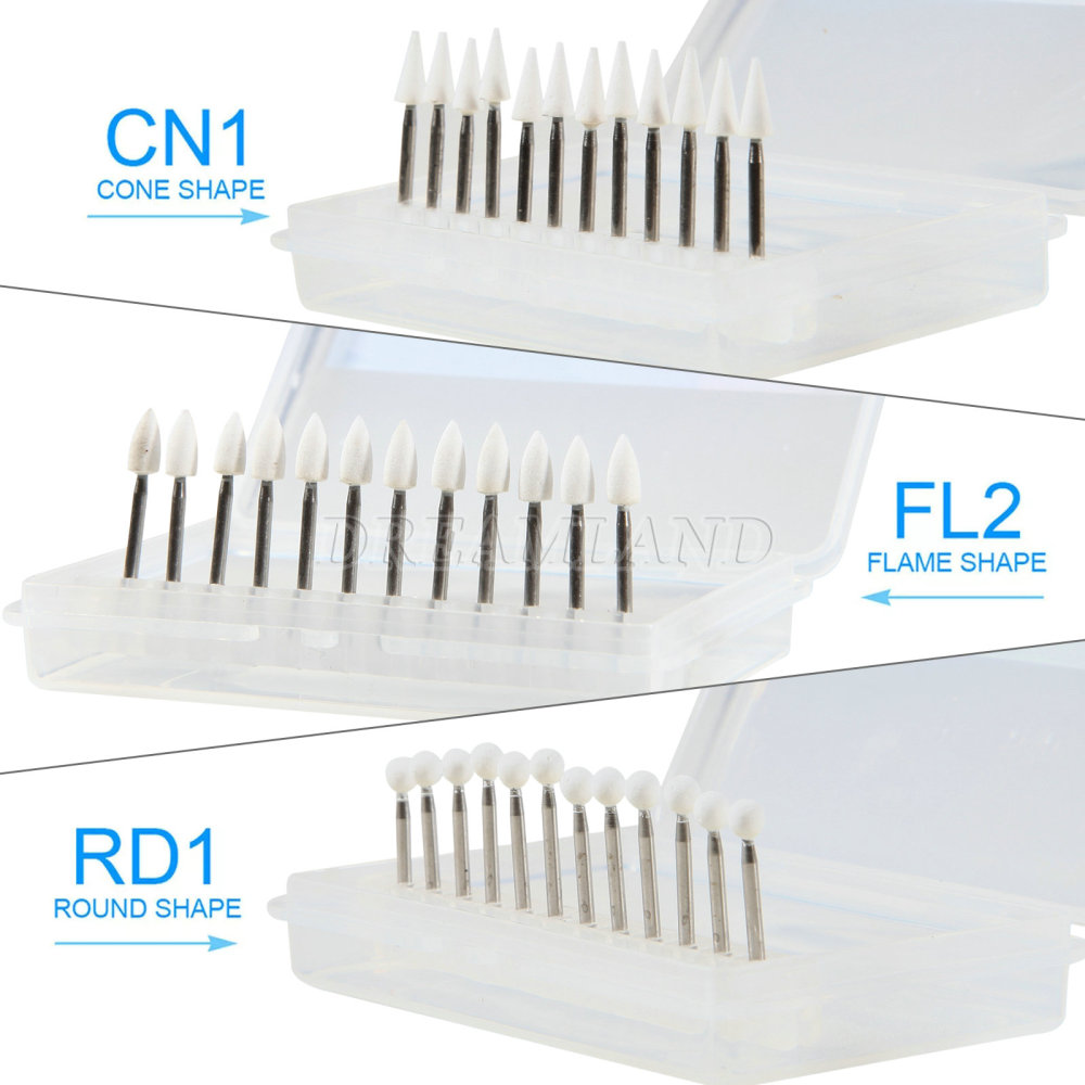 Dental White Polishing Stones Flame Cone shape FG bur Arkansas Stone FL2 CN1 RD1