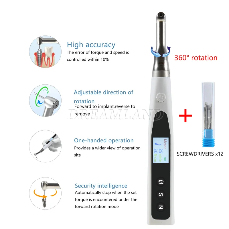 Dental 20:1 Wireless Universal Implant Torque Wrench Electric Driver Kit SANDENT