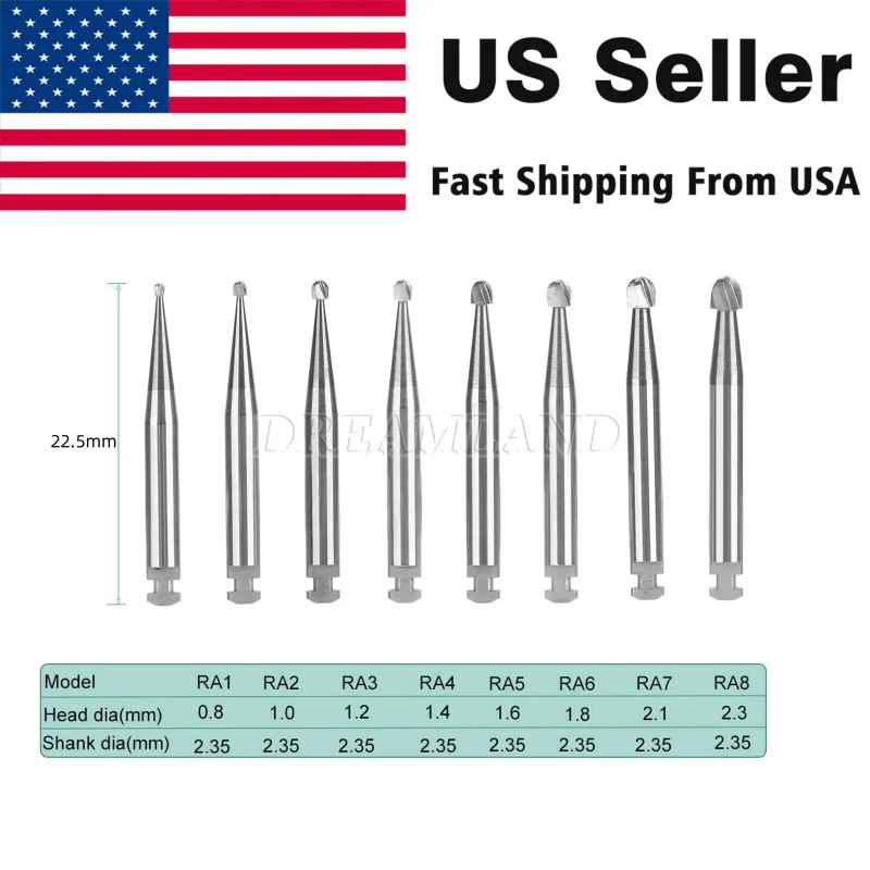 Dental Round Carbide Bur for Slow Speed Latch Type Handpiece RA 1# - 8# Burs