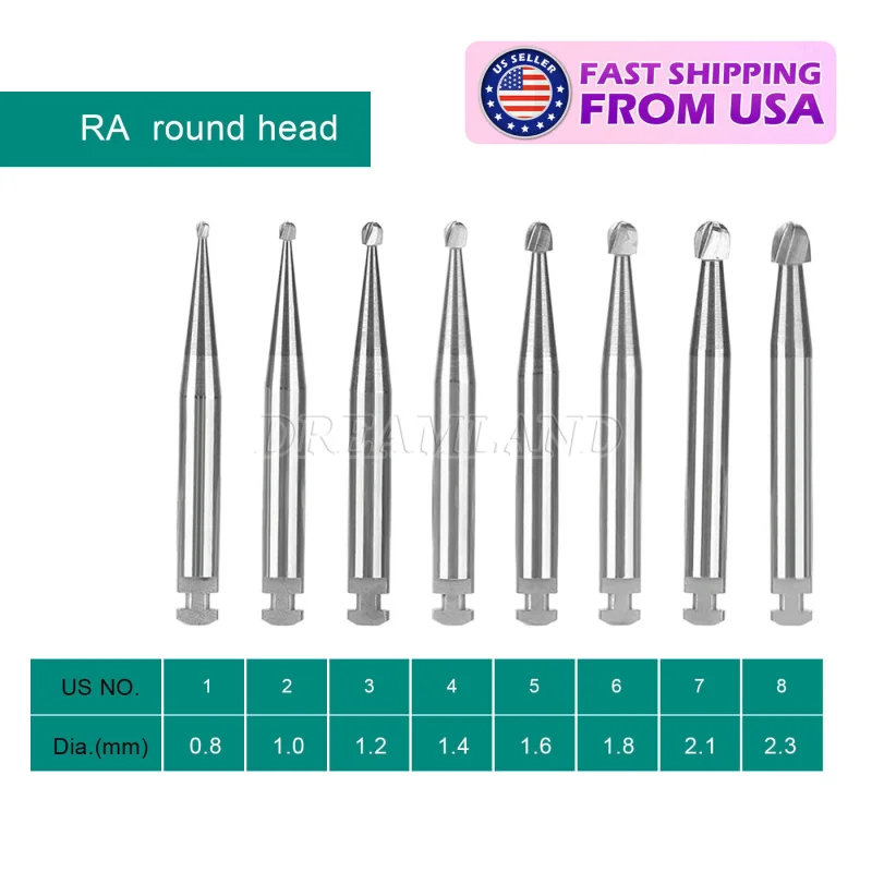 Dental Round Carbide Bur for Slow Speed Latch Type Handpiece RA 1# - 8# Burs