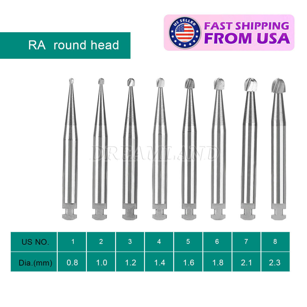Dental Round Carbide Bur for Slow Speed Latch Type Handpiece RA 1# - 8# Burs