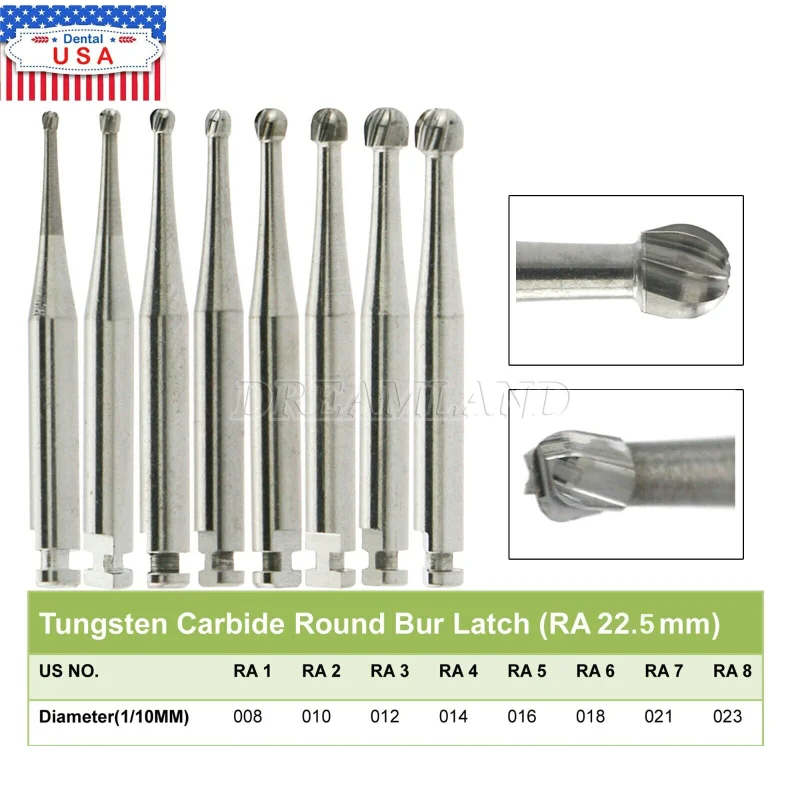 Dental Round Carbide Bur for Slow Speed Latch Type Handpiece RA 1# - 8# Burs