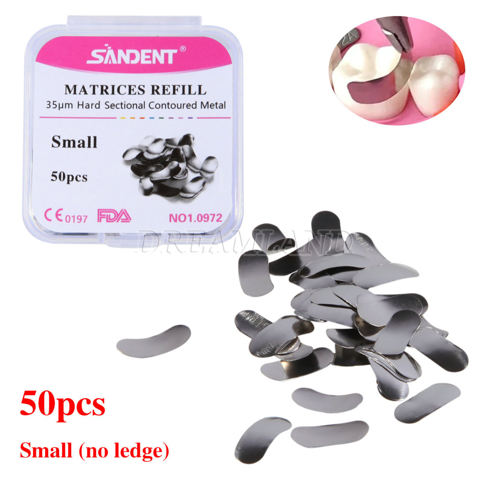 50Pcs Dental Metal Matrices Matrix Band Sectional Contoured Refill S/M/L 35μm