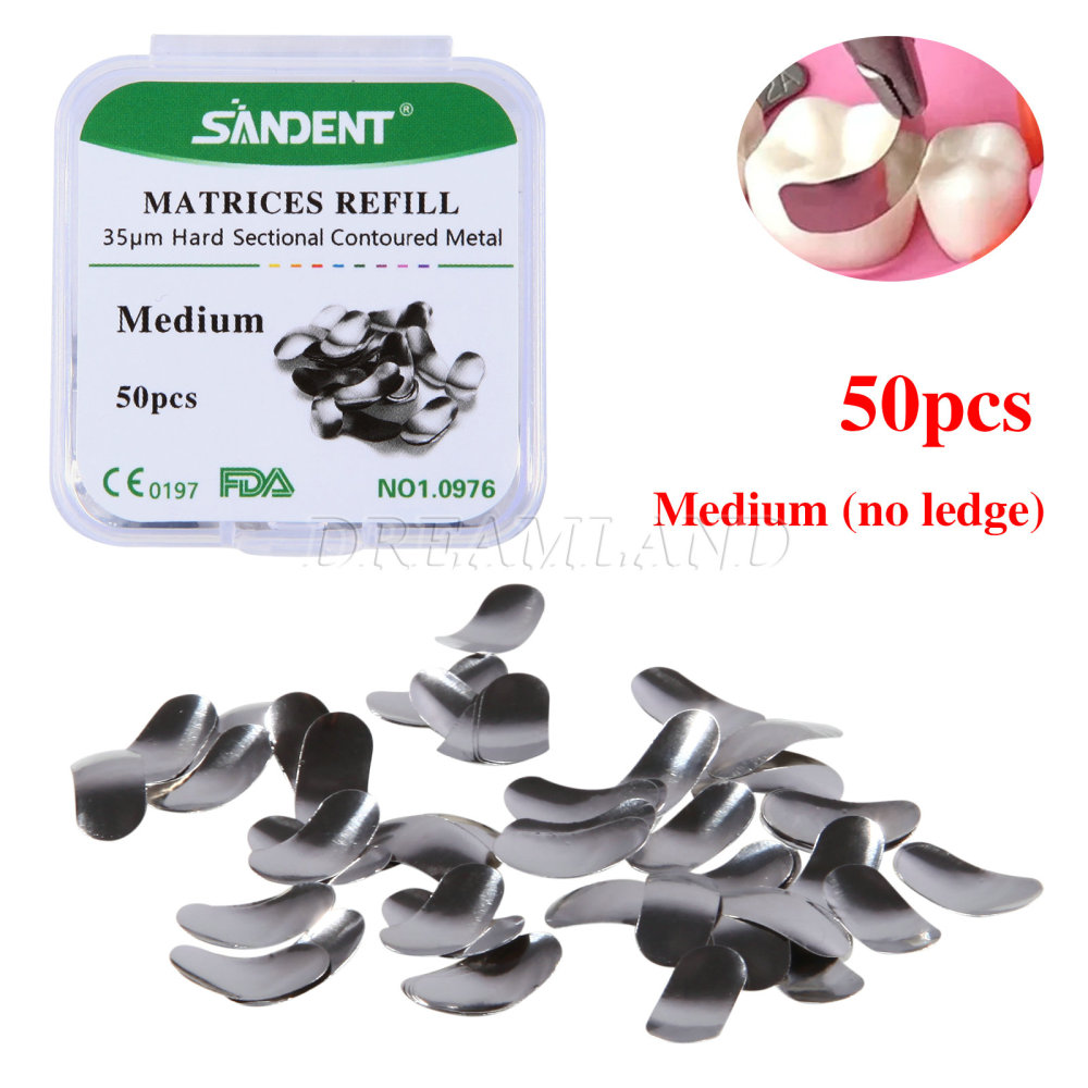 50Pcs Dental Metal Matrices Matrix Band Sectional Contoured Refill S/M/L 35μm