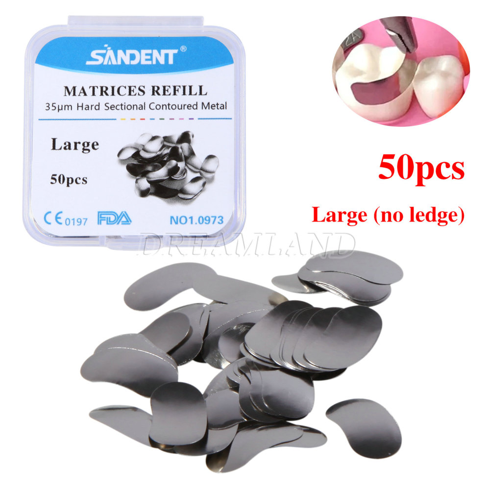 50Pcs Dental Metal Matrices Matrix Band Sectional Contoured Refill S/M/L 35μm