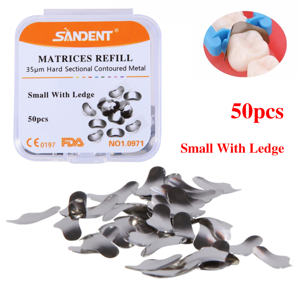 50Pcs Dental Metal Matrices Matrix Band Sectional Contoured Refill S/M/L 35μm
