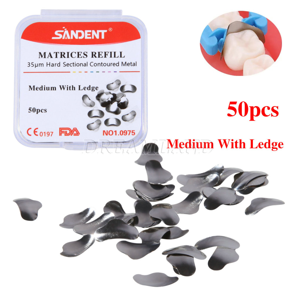 50Pcs Dental Metal Matrices Matrix Band Sectional Contoured Refill S/M/L 35μm