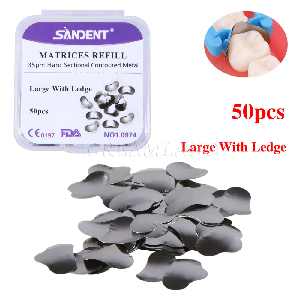 50Pcs Dental Metal Matrices Matrix Band Sectional Contoured Refill S/M/L 35μm