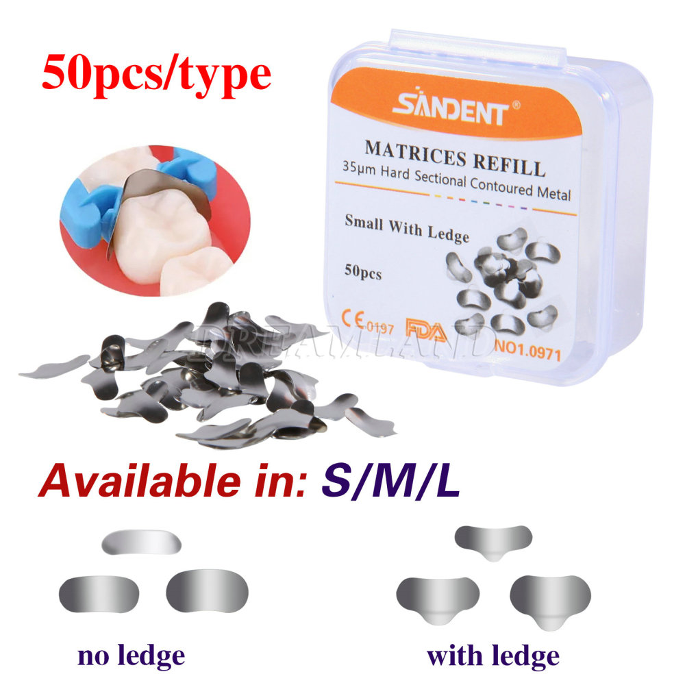 50Pcs Dental Metal Matrices Matrix Band Sectional Contoured Refill S/M/L 35μm