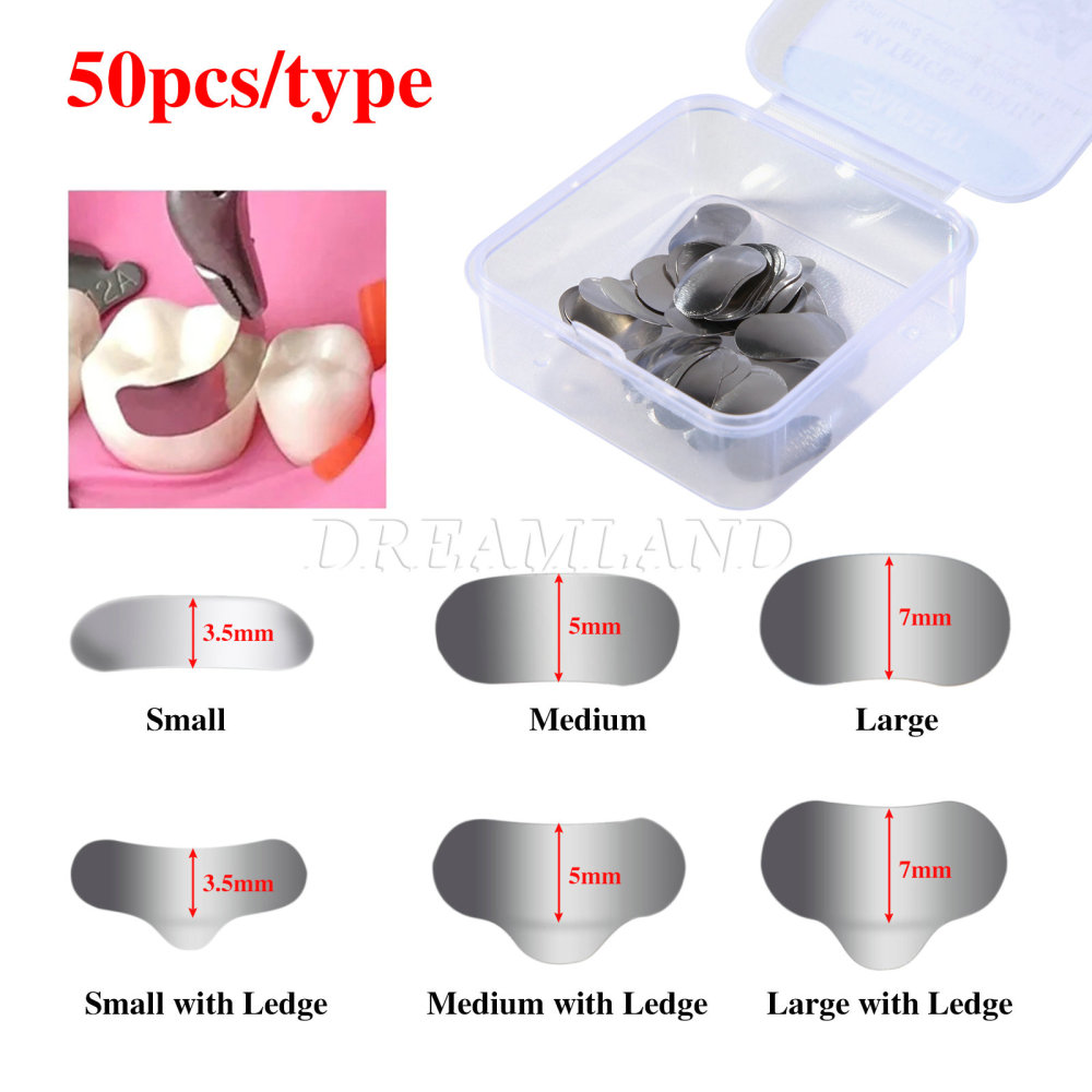 50Pcs Dental Metal Matrices Matrix Band Sectional Contoured Refill S/M/L 35μm