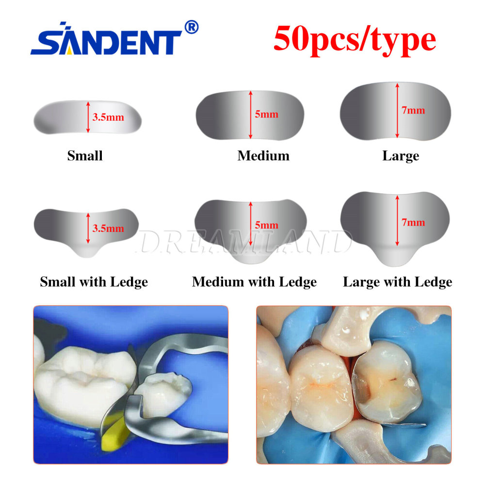 50Pcs Dental Metal Matrices Matrix Band Sectional Contoured Refill S/M/L 35μm
