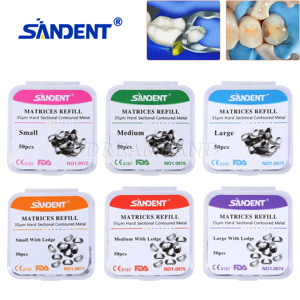 50Pcs Dental Metal Matrices Matrix Band Sectional Contoured Refill S/M/L 35μm
