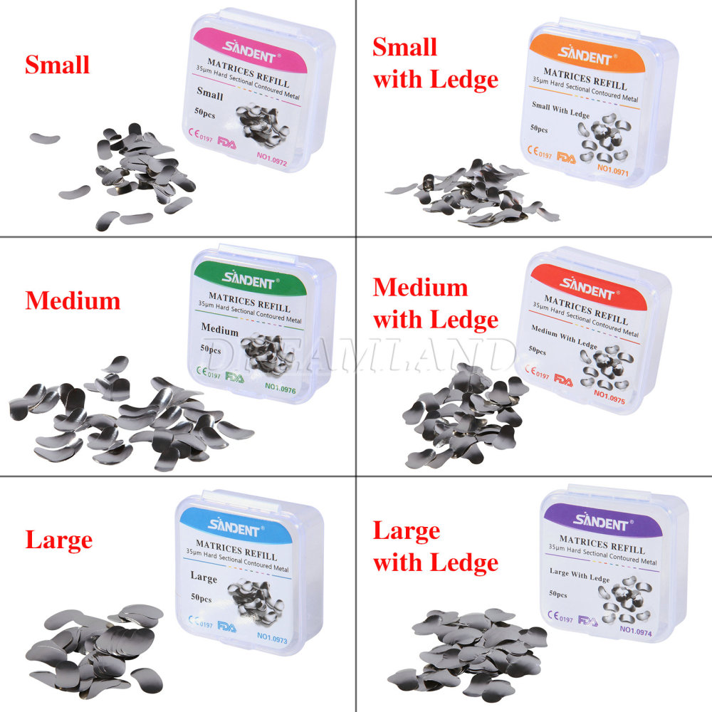 50Pcs Dental Metal Matrices Matrix Band Sectional Contoured Refill S/M/L 35μm