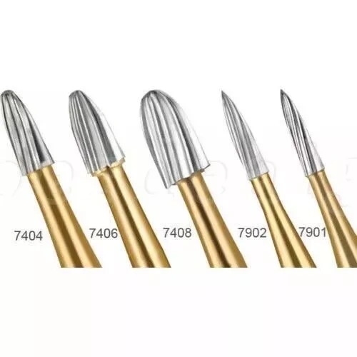 Dental Tungsten Carbide Gold Burs Trimming & Finishing FG 7404/ 7406 /7408/7901/7902