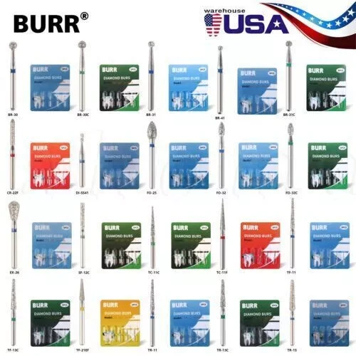 100pcs Dental Diamond Burs For High Speed Handpiece Friction Grip FG1.6mm