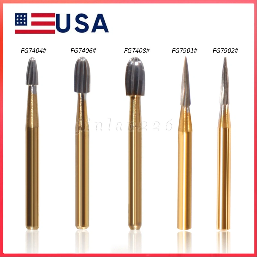 Dental Tungsten Carbide Gold Burs Trimming & Finishing FG 7404/ 7406 /7408/7901/7902
