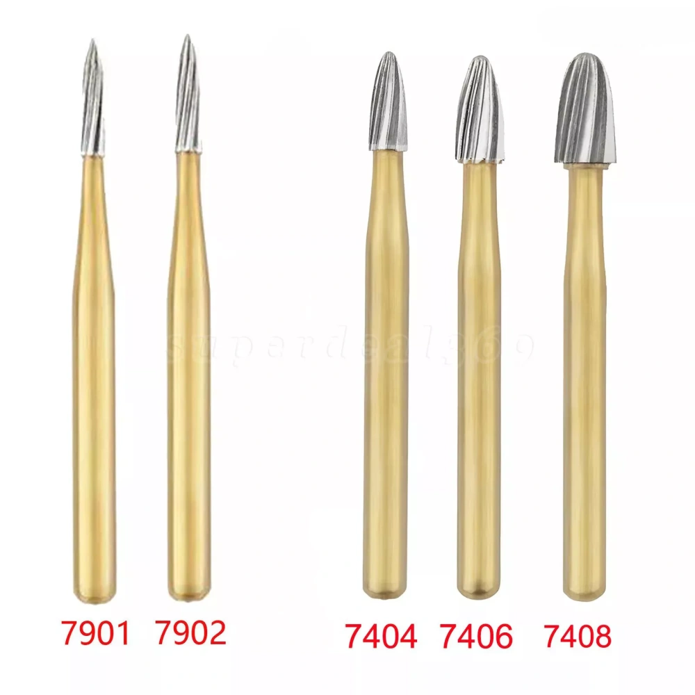 Dental Tungsten Carbide Gold Burs Trimming & Finishing FG 7404/ 7406 /7408/7901/7902