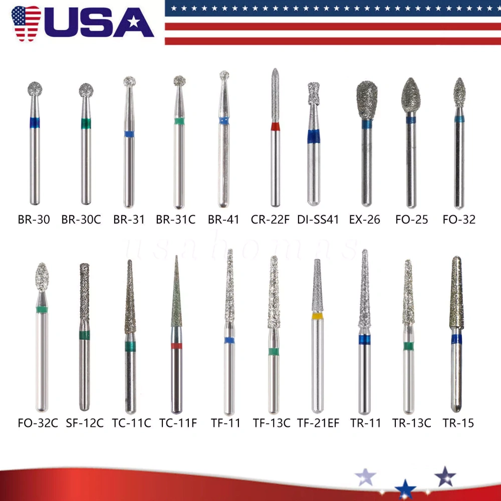 100pcs Dental Diamond Burs For High Speed Handpiece Friction Grip FG1.6mm