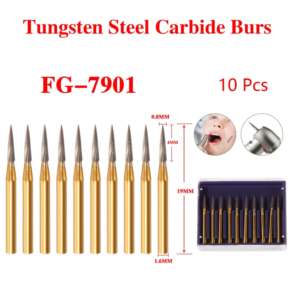 Dental Tungsten Carbide Gold Burs Trimming & Finishing FG 7404/ 7406 /7408/7901/7902