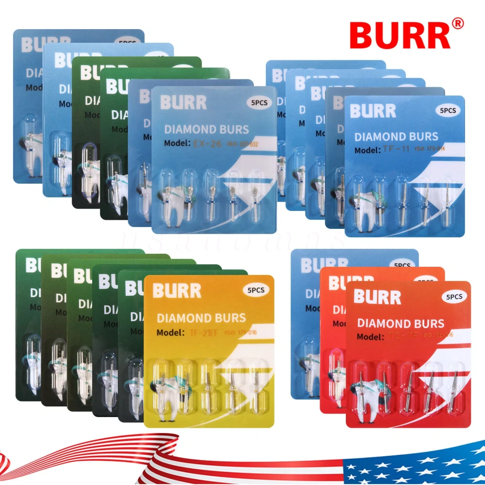 100pcs Dental Diamond Burs For High Speed Handpiece Friction Grip FG1.6mm