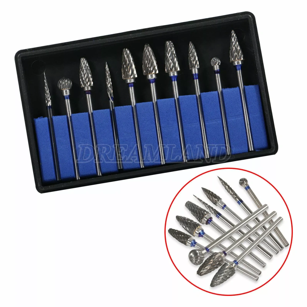 10 Mixed Dental Tungsten Carbide Steel Burs Cutters Shapes Tips Polishing P-type