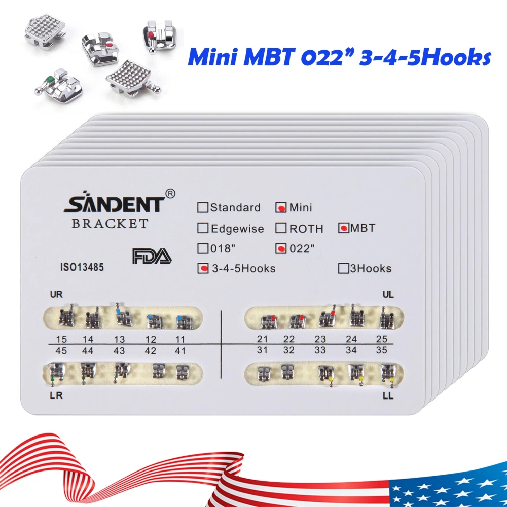 10 packs Dental Metal Orthodontic Bracket Braces Roth/MBT 022" Slot 3/345 hooks