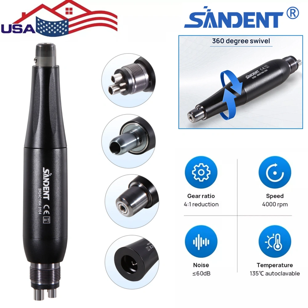 Dental Hygiene Prophy Handpiece Air Motor 4Holes 4:1 Nose Cone 360°Swivel