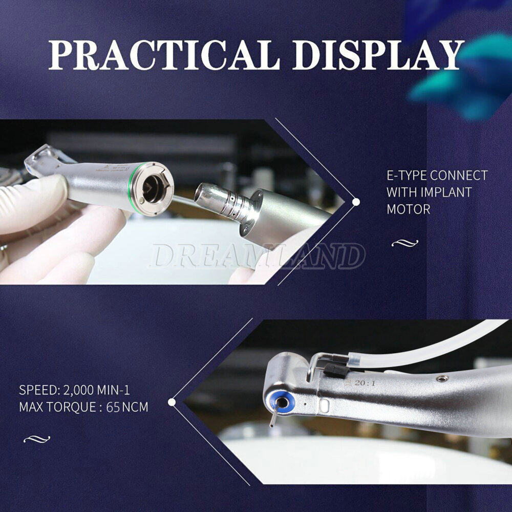 Dental implant motor handpiece 20:1 inner external contra angle with optic light