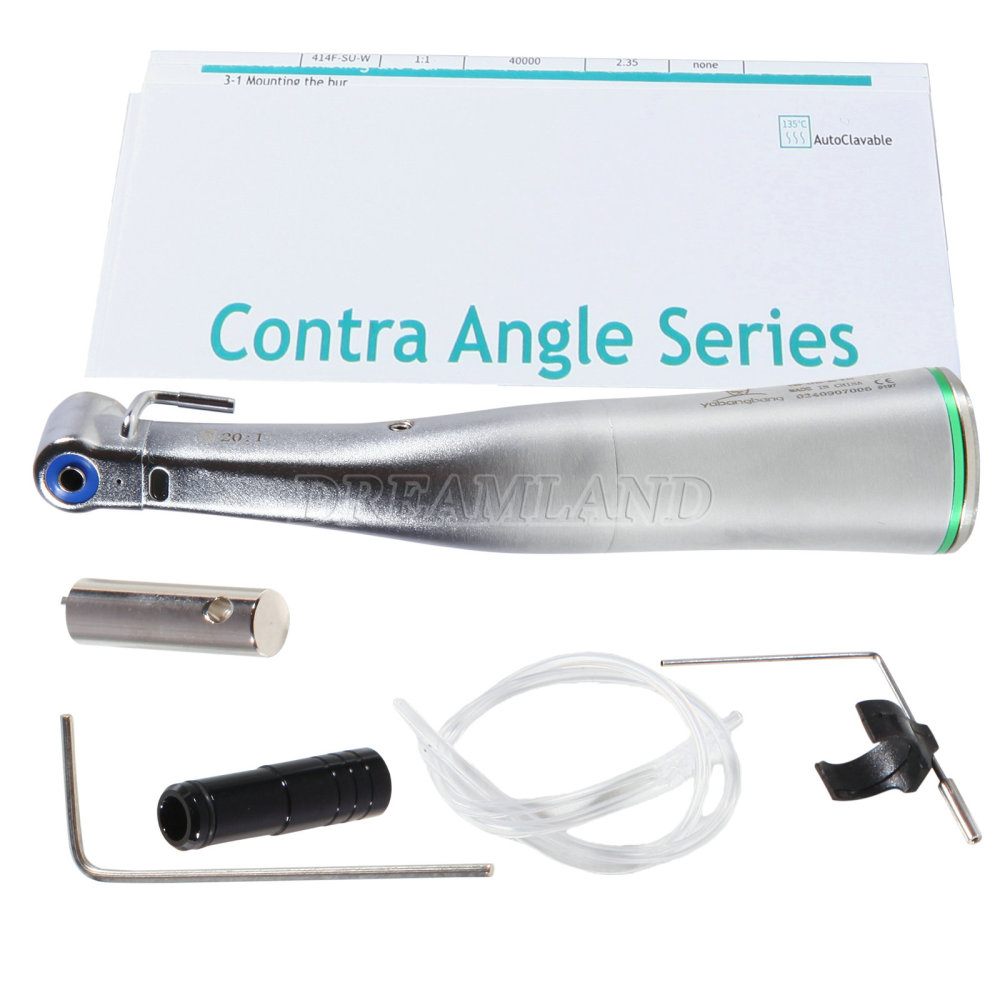 Dental implant motor handpiece 20:1 inner external contra angle with optic light