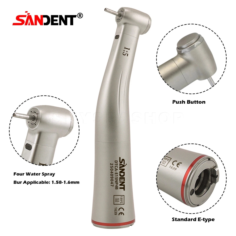 Dental SANDENT 1:5 Increasing Fiber Optic Contra Angle Handpiece fit NSK Electric E-type Motor standard head
