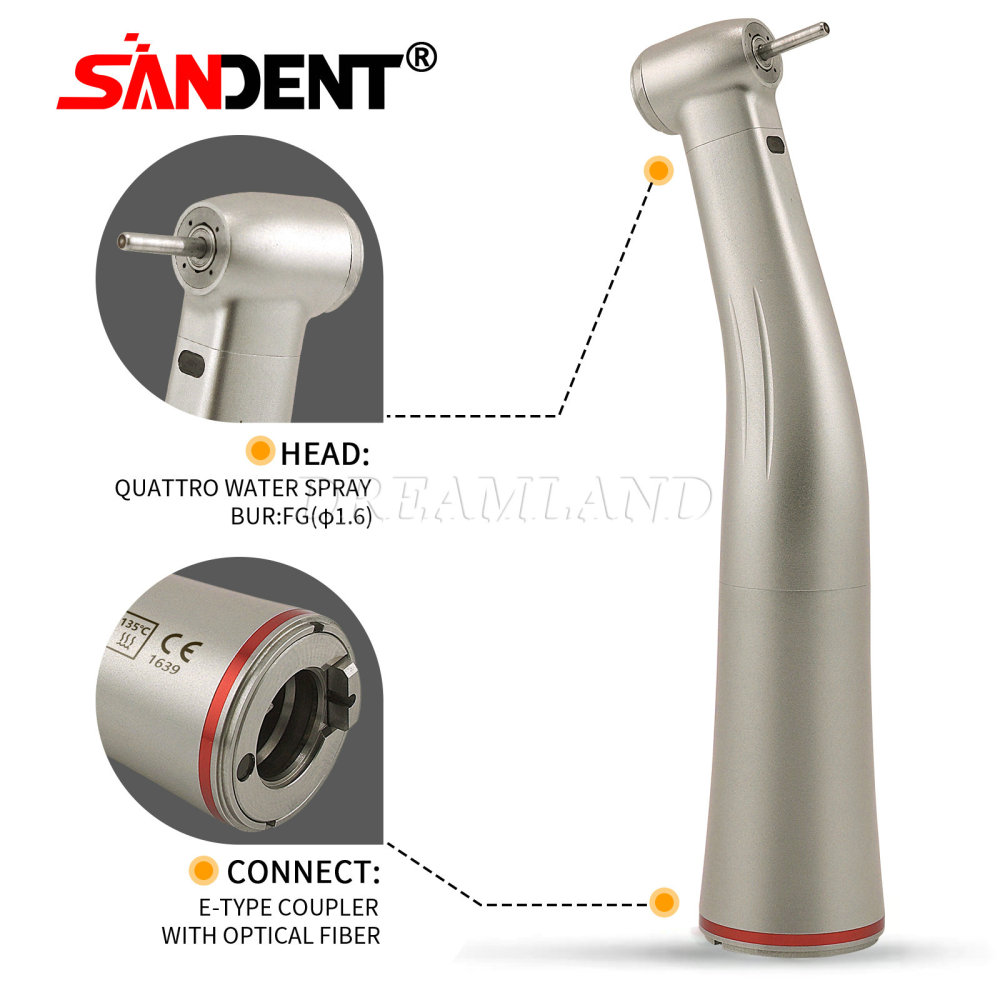 Dental SANDENT 1:5 Increasing Fiber Optic Contra Angle Handpiece Stainless Steel Body standard head Fit NSK