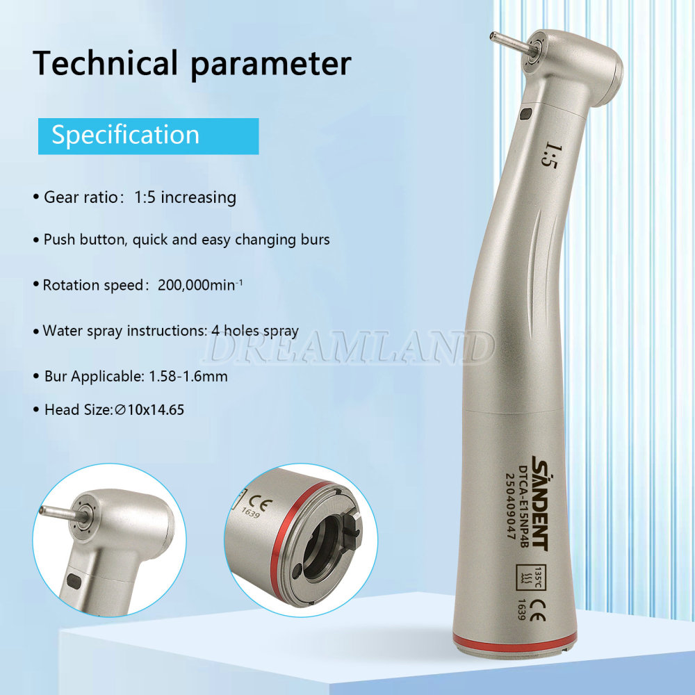 Dental SANDENT 1:5 Increasing Fiber Optic Contra Angle Handpiece Stainless Steel Body standard head Fit NSK