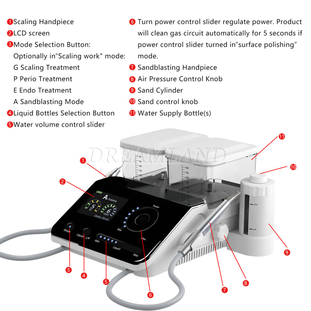 Q6 Dental Ultrasonic Scaler & Air Polisher Sandblasting Air Flow FIT EMS Woodpecker