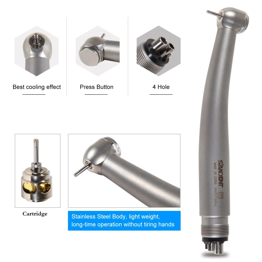 NSK Style Stainless Steel Dental High Speed Handpiece Push Button 4 Hole ST