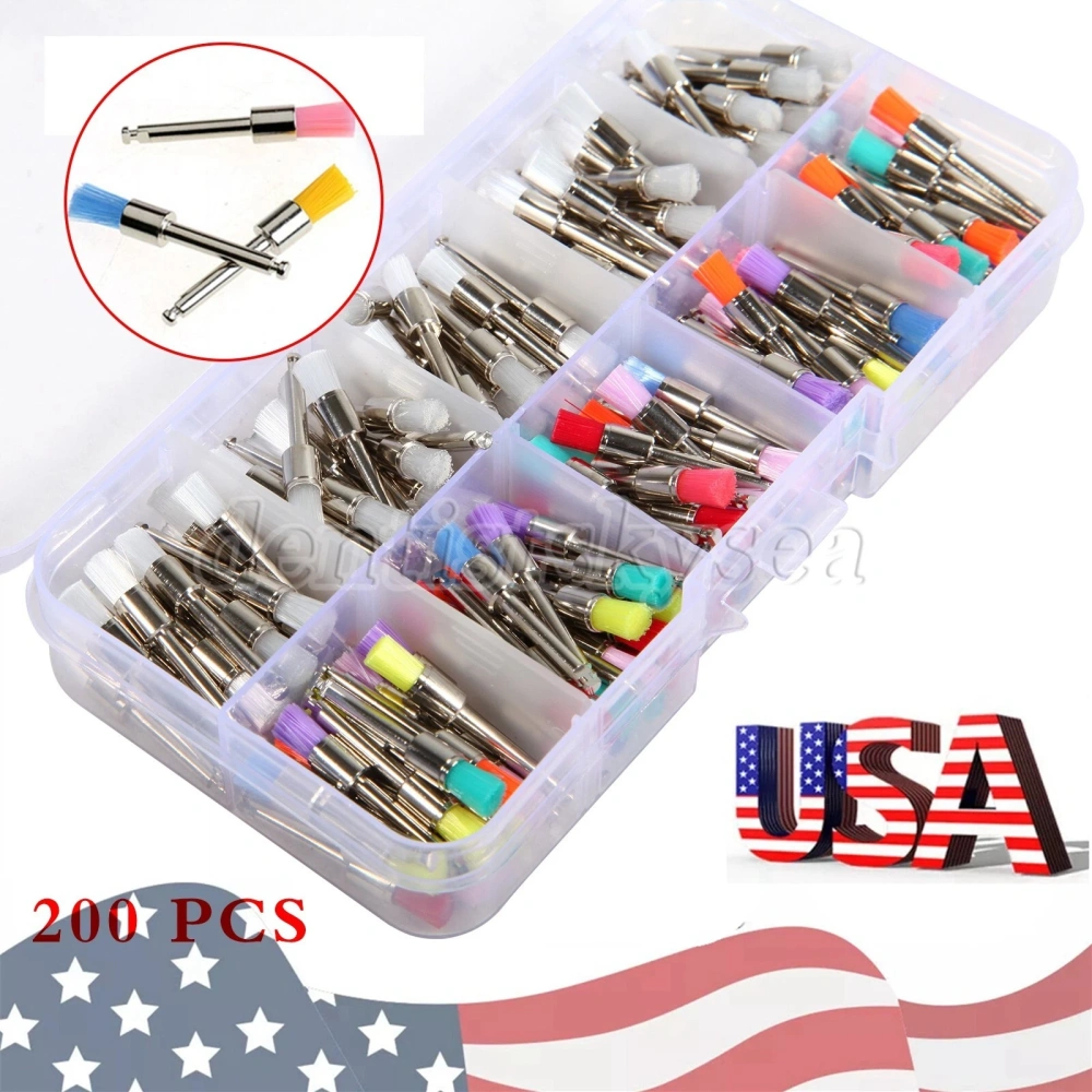 200* Dental Nylon Polishing Flat Latch Polisher Prophy Brush Disposable mixed