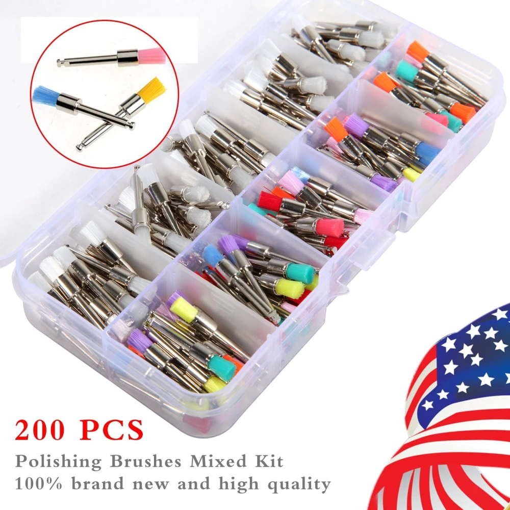200* Dental Nylon Polishing Flat Latch Polisher Prophy Brush Disposable mixed