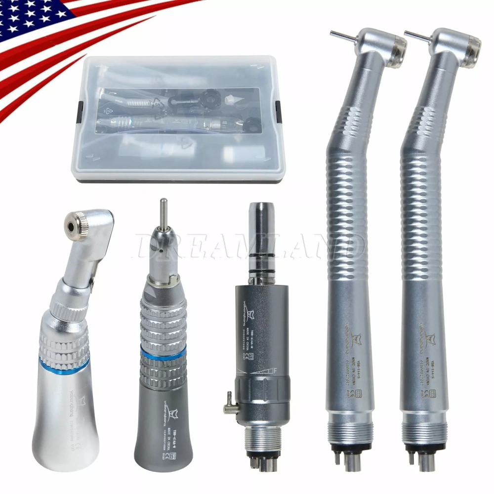 Dental high low speed Handpiece Set 2*High +1*Low Speed contra angle +straight +air motor handpiece 4 Hole